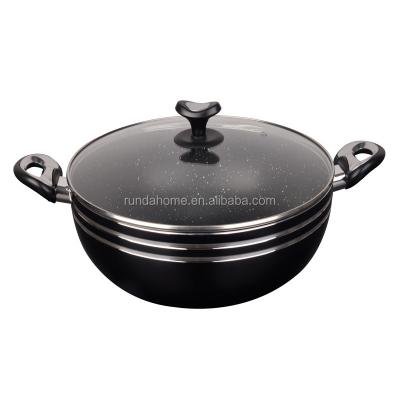 China Durable Aluminum Non-stick Chinese Wok with Glass Lid for sale