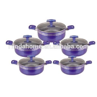 China Sustainable 5 Pot Aluminum Cookware Set With Interior Marble Coating for sale