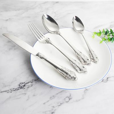 China Sustainable Stainless Steel Silverset Royal Style Engraved Handle Luxury Cutlery Set for sale