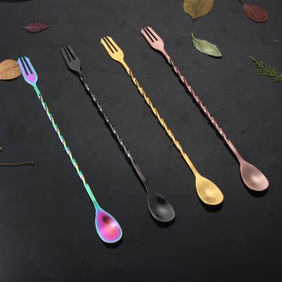 China Japan Customized Metal Logo Micro Mixing Ice Cooling Long Handle Viable Colorful Spoon for sale