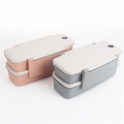 China Reusable Eco Double Layer Compartment Bento Box PP Hard Plastic Bamboo Fiber Lunch Box for sale