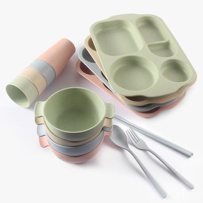 China Sustainable BPA Free Plastic Flatware Dish Bowl Set Biodegradable Plastic Tableware Set For Kids for sale