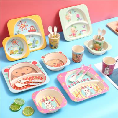 China BPA Fiber Melamine Child Cartoon Kids Tableware Viable Bowl Free Dish Bamboo Children's Dinnerware Set for sale