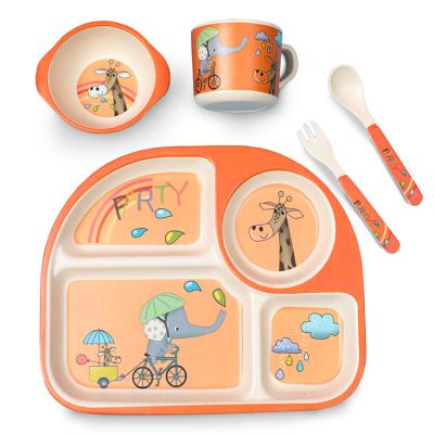 China Sustainable Biodegradable Food Grade Toddler Tableware Bamboo Fiber Bowls Melamine Dishes Kids Dinnerware Set for sale