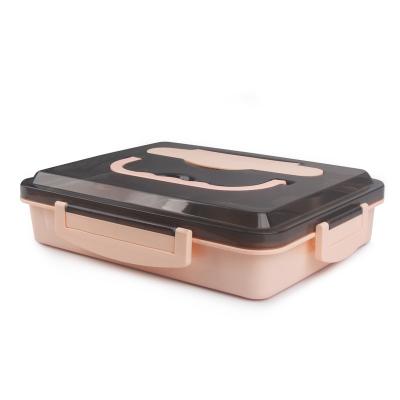 China Heatable Large Capacity Plastic Bento Box With 3 Compartments Stainless Steel Divided Dish Lunch Box for sale