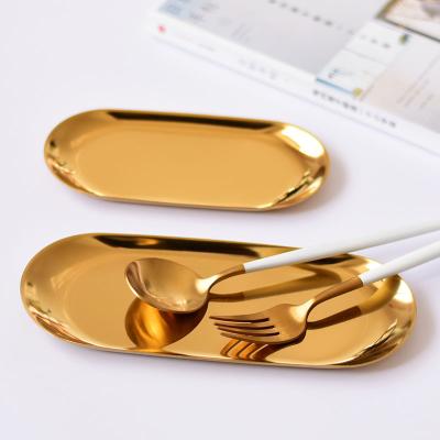 China 18-0 Oval Stainless Steel Color Plating Napkin Dish Storage Jewelry Makeup Organizer Tray for sale