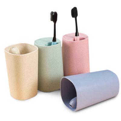 China Good Quality Stored Plastic Mouthwash Cup Wheat Straw Toothbrush Holder Cups for sale