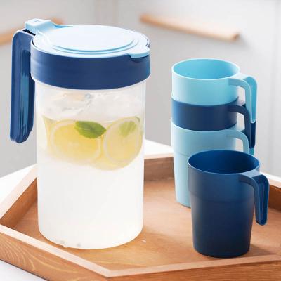 China BPA Free Plastic Water Juice Bottle Pitcher Lemon Cold Water Stocked Plastic Jug With Cups for sale