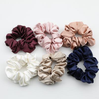 China Mulberry Solid Color Luxury Eco-Friendly Silky Smooth Skinny Elastic Silk Scrunchies For Hair Care for sale