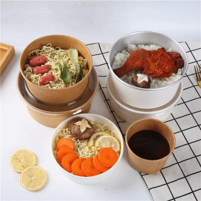 China Biodegradable Disposable Kraft Paper Soup Cup Bowl With Paper Lid Take Out Lunch Packing Food Packaging Takeout Bucket for sale