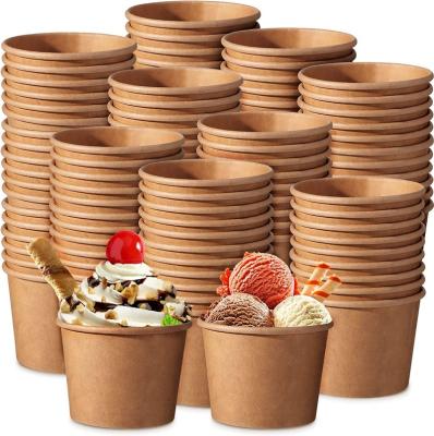 China Disposable Ice Cream Cups 5.5-Oz Biodegradable Paper Dessert Bowls For Hot Or Cold Food Party Supplies Treat Cups, Frozen Yogurt, Soup, Brown for sale