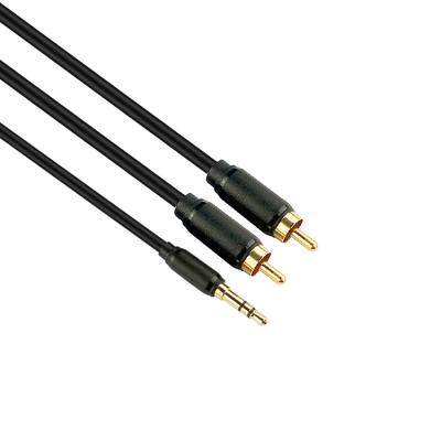 China The male 3.5mm aux. Factory 1m Car Rca 3.5mm Cable Black 1.5m To 2 Wire Gold Plated 2RCA Audio 24k Cable Audio for sale