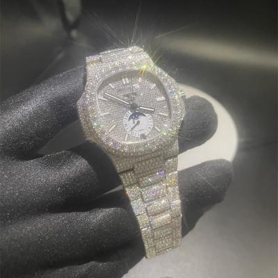 China Auto Date Factory wholesale High-end Luxury Bling VVS Moissanite  Iced out Stainless Steel Mechanical Watch for sale