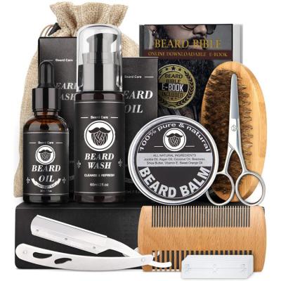 China Wholesale Private Label DEEP CLEANING Men's Organic Beard Growth Oil Balm Wax Set Brush Beard Grooming Kit for sale