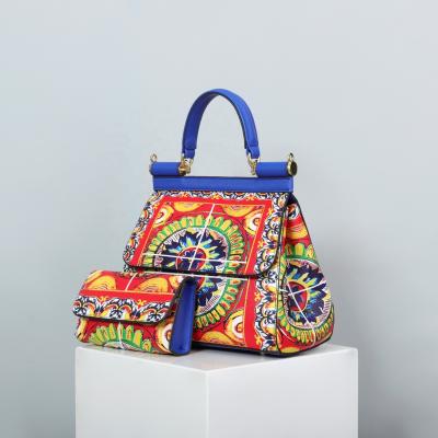 China Fashion Women's Handbag Set Fashion Women's Handbags China Factory 28 Cm Colorful Lanes Designer Printing Ladies Bags Chicken Bags for sale