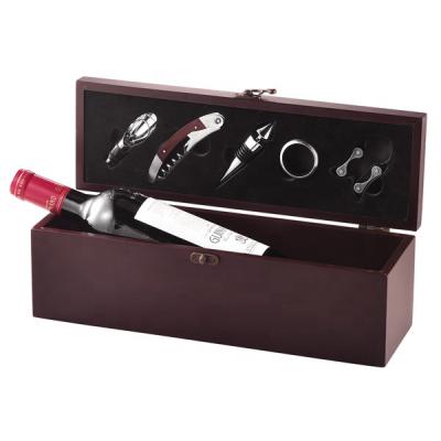 China ABS& Stainless Steel MDF Wooden Case For 1bottle With 5pcs Wine Accessories Gift Set for sale