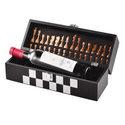 China MDF wooden black wooden case for 1bottle with chess set for sale