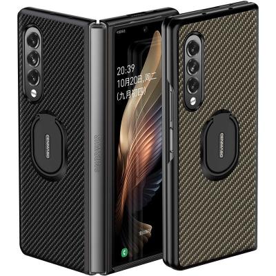 China Shockproof Foldable Fiber Texture Back Cover For Samsung Galaxy Z Fold3 Fold 3 Backrest 3 5G Case Front And Back Phone Case With Stand for sale