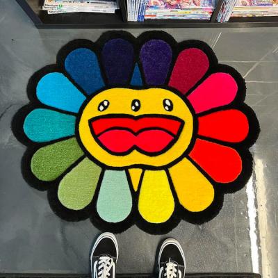 China Non-Slip Commercial Handmade Custom Logo Irregular Shape Carpet Floor Blankets Flower Carpet Cover for sale