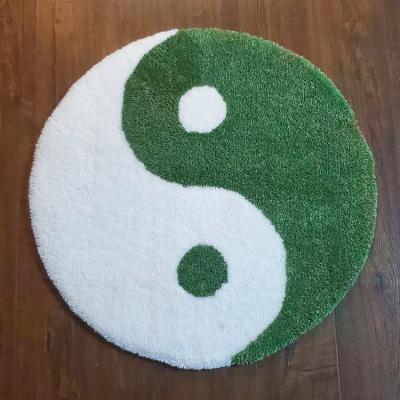 China Non-slip 3d cover custom design hand made circular tufted yang carpet yin logo door mat green foam welcome covers for sale