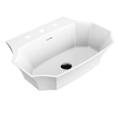 China Durable Creative Octagon Shape Art Basin Solid Surface Apartment Counter Basin With Tapped Holes for sale