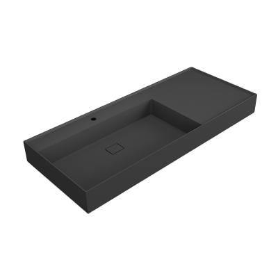 China Durable Modern Rectangular Wall Mounted Bathroom Hung Basin Black Solid Surface Acrylic Wash Basin Sink for sale