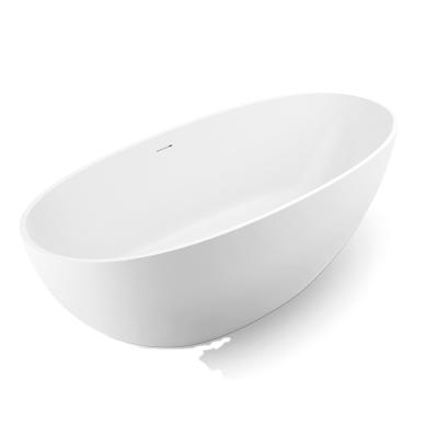 China Matte White Oval Shape Smooth Outdoor Solid Freestanding Artificial Stone Bathtub for sale