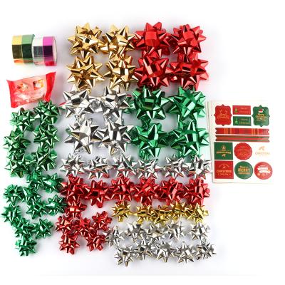 China Eco-friendly 91PCS Gift Star Bow With Ribbon Box Set For Christmas Decoration for sale