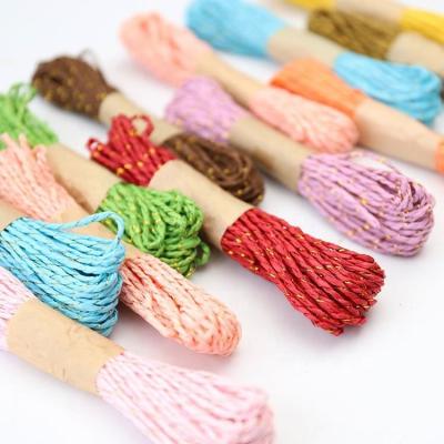 China Decoration 12 Paper String 10m Colorful Raffia Stripes With Gold Yarn DIY Craft Decorating Tool for sale