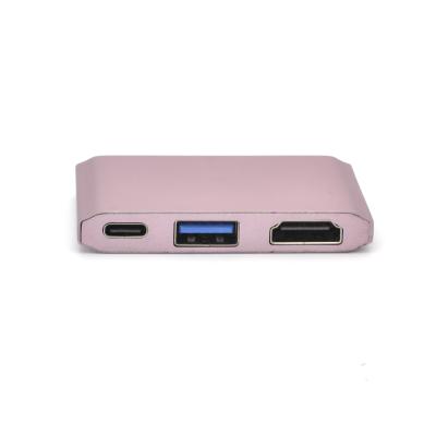 China Alluminum alloy+TPE Type-C USB Hub 4K for Aluminum 3 in 1 Adapter USB C Hub with PD Digital Charging Port Converter for sale