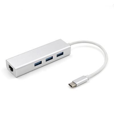 China Free Shipping Protable Multifunction Metal Housing USB 3.1 Type C To USB A 3.0 And RJ45 Hub for sale