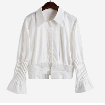 China QUICK DRY White Splicing Lace Bow Tie Blouse Shirts Female Femal Long Shirt for sale