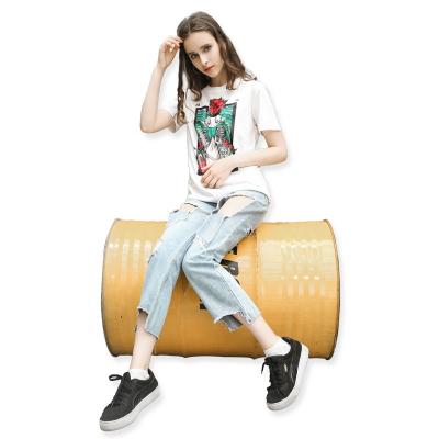 China 2020 summer QUICK DRY vintage ripped high waist jeans forwomen damaged for sale