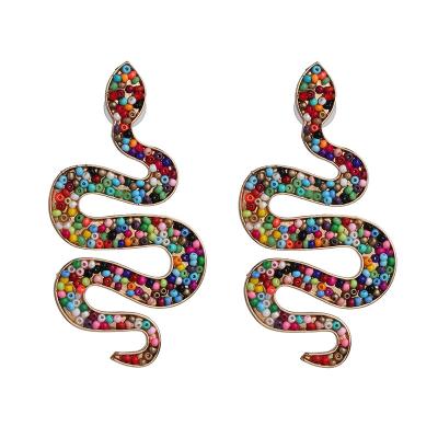 China Trendy colorful snake earrings modern design pearl earrings fashion punk earrings party jewelry for sale