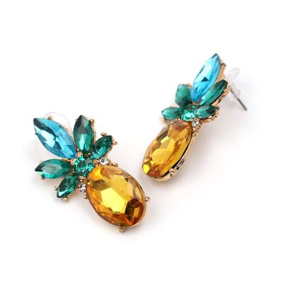 China FASHIONABLE American Style Diamond Gold Fruit Pineapple Stud Earrings Crystal Jewelry for sale