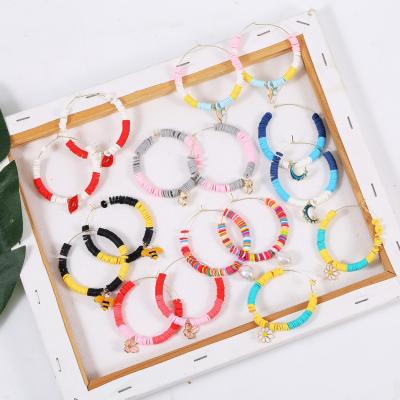 China 2021 Fashion Trendy Bohemian Rainbow Multicolor Polymer Clay Beaded Sequin Hoop Earrings for sale