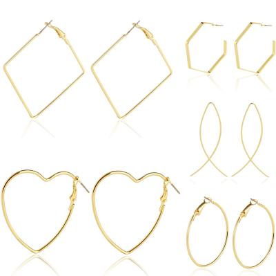 China FASHIONABLE 5 pairs set stainless steel base cheap plain gold color wholesale price thin circle earrings large for sale