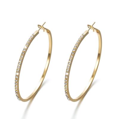 China 2021 New Trendy 5.6CM Trendy Rihanna Style Crystal Diamond Hoop Earrings Big Large Gold Plated for sale