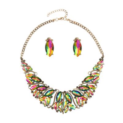 China Trendy Women Rhinestone Statement Necklace Set Crystal Chunky Diamond Necklace Colorful for sale