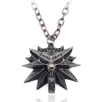 China CLASSIC Style Mens Hip Hop Jewelry Punk Charms Necklace Witcher 3 Wolf Head Pendant Necklace For Men for sale