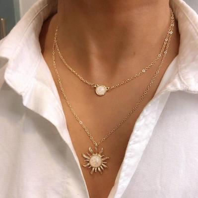 China FASHIONABLE New Design Sunflower Sun Necklace Multilayer Women Shape Opal Clavicle Chain for sale