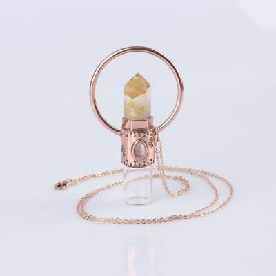 China FASHIONABLE Jewelry Multi Color Crystal Stone Lava Rock Essential Oil Bottle Pendant Necklace for sale