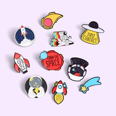 China ALLOY 10 Pcs Set Cartoon Spaceships Astronauts Rocket Brooches Pin Personalized Student Fun Badges for sale