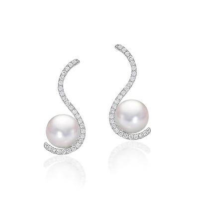 China Wholesale Luxury Natural Freshwater Pearl Real 18K Gold Pearl Cubic Zircon Stud Earrings For Women for sale