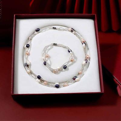 China 2021 TRENDY Elegant Jewelry Set Genuine Natural Freshwater Pearl Necklace Bracelet Set For Women for sale