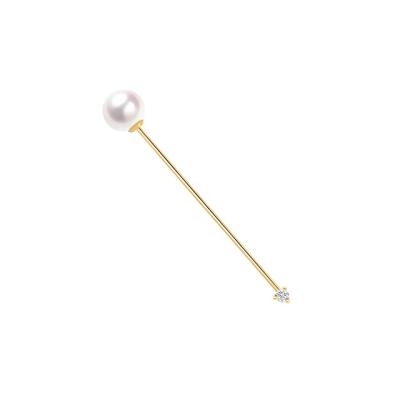 China Women's 18K Gold Akoya Pearl Brooch Pin Natural With Diamond Jewelry Gift Wholesale Free Shipping for sale