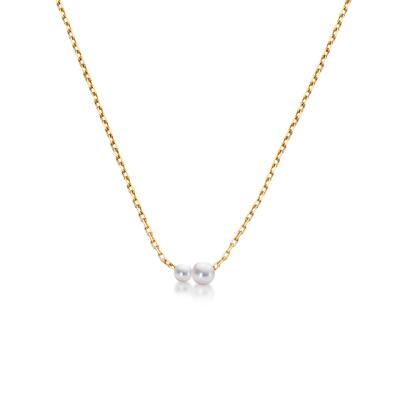 China Classic and Elegant Women's 18k Yellow Gold Chain Necklace with Two Akoya Pearls Simple Delicate Wholesale for sale