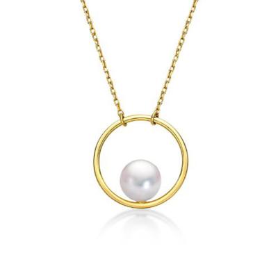 China Wholesale Fashionable Women's Natural Akoya Pearl 18K Yellow Gold 6.5-7mm Free Shipping And Circle Pendant Necklace for sale