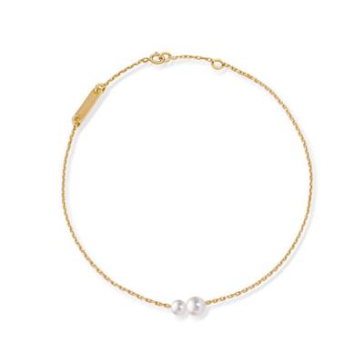 China Classic Women's 18K Yellow Gold Chain Bracelet With Natural Akoya Pearls Double Beads Free Shipping Wholesale for sale