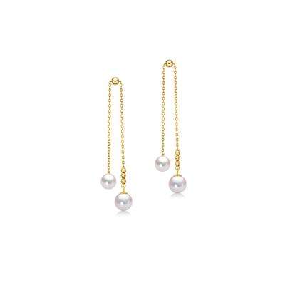 China 18K Gold Classic Double Akoya Sea Real Pearl Long Adjustable Drop Dangle Earrings Gold Pearl Jewelry For Women for sale